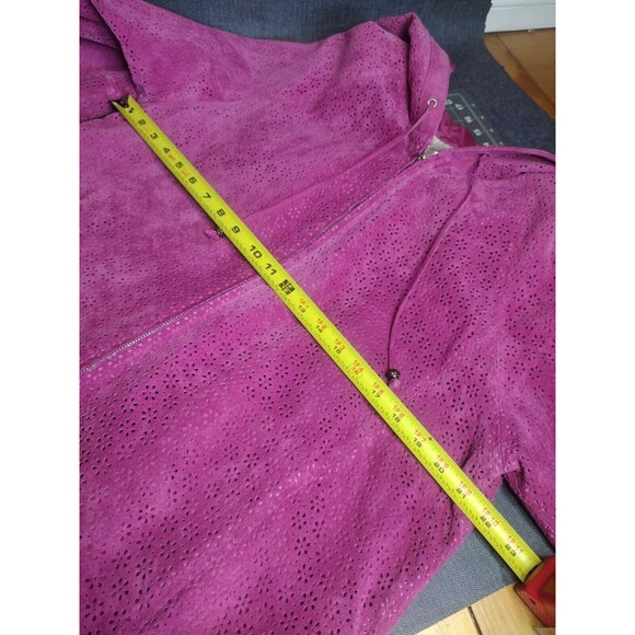 Margaret Godfrey Women's 80's Vintage Pink Eyelet Suede Zipper Hoodie Jacket L - Picture 6 of 8
